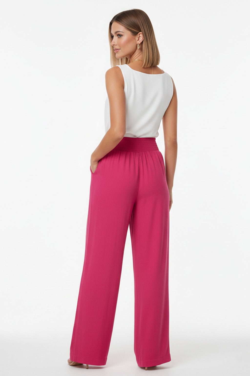 6913 Tropical Pink Tencel Pants with pockets