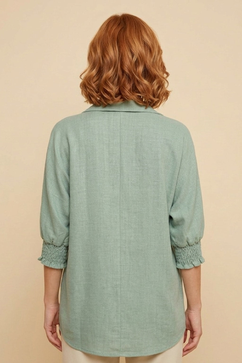 5820CC Soft Sage Smocked Sleeve Blouse