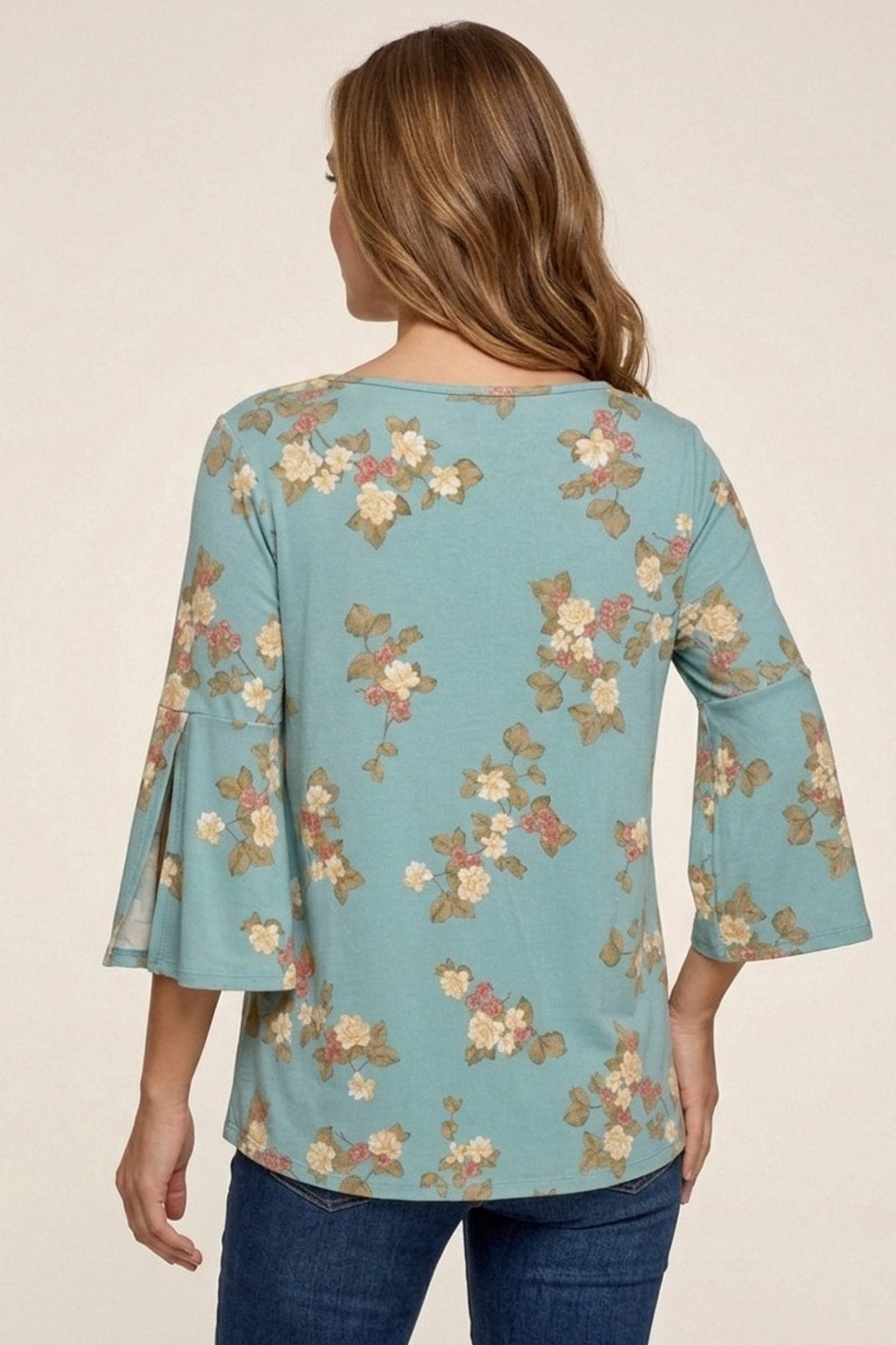 1786 Seafoam Bloom Crisscross Floral Blouse