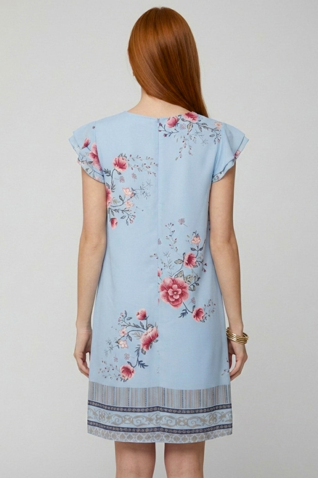 4257 Powder Blue Floral Ruffle Sleeve Blouse