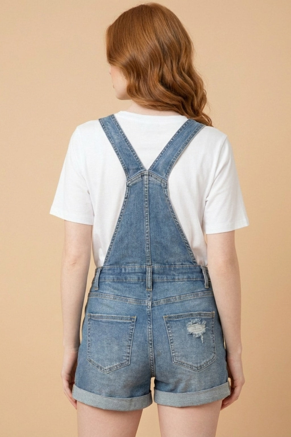 9031 Distressed Blue Denim Short Overalls Jumper