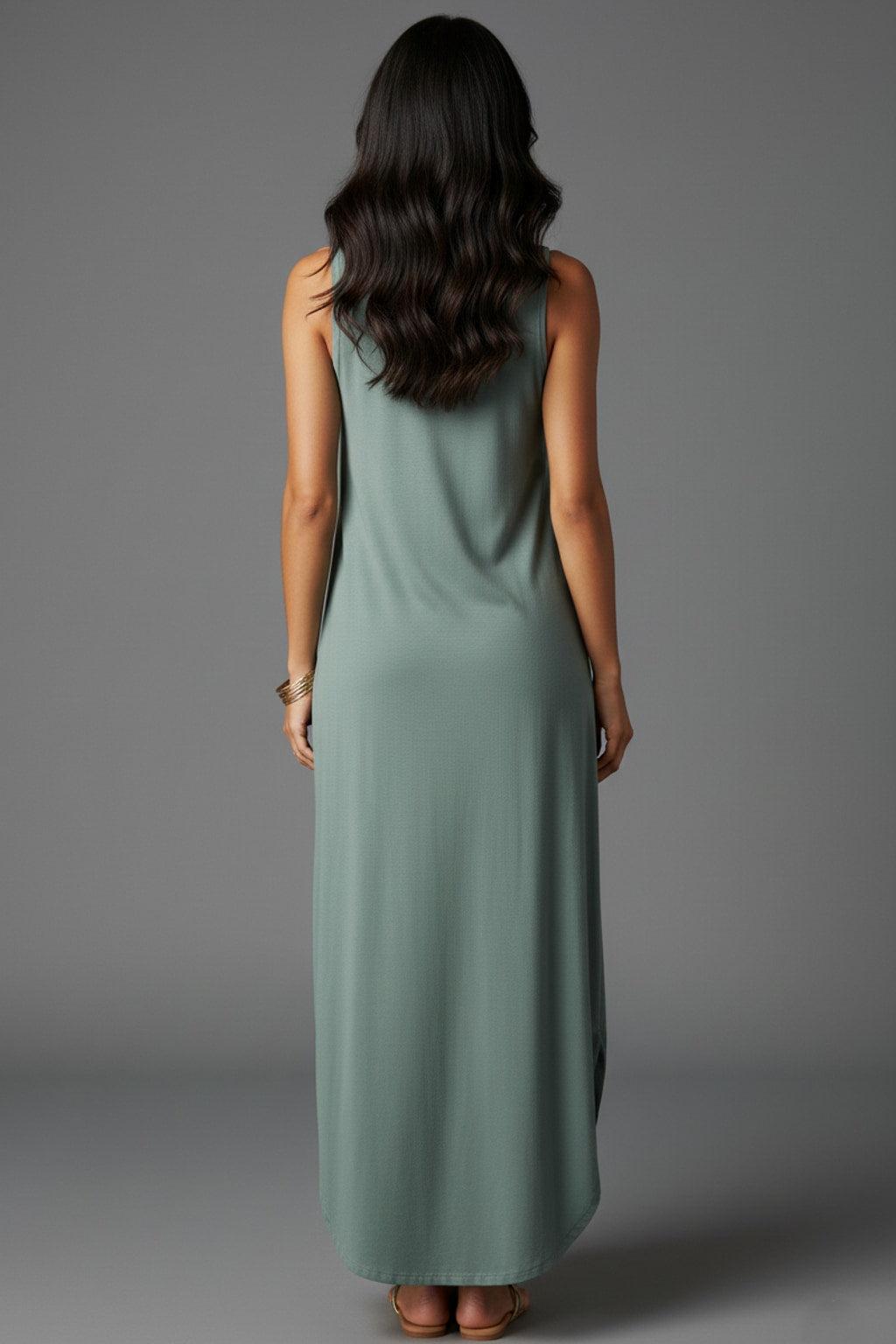 9073 Sage Breeze Sleeveless Maxi Dress