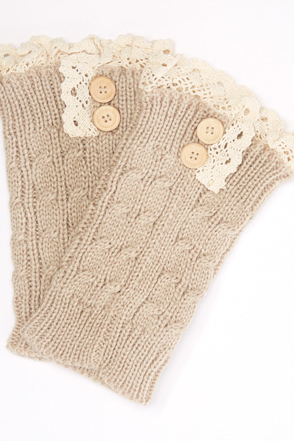 Oatmeal Lace Trimmed Leg Warmers