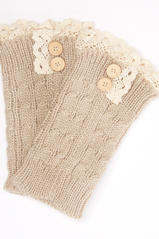 Oatmeal Lace Trimmed Leg Warmers