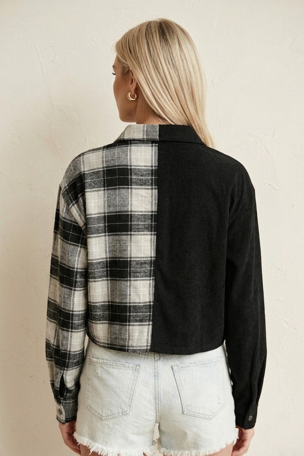 10281 Black Plaid Split Button-Up Top
