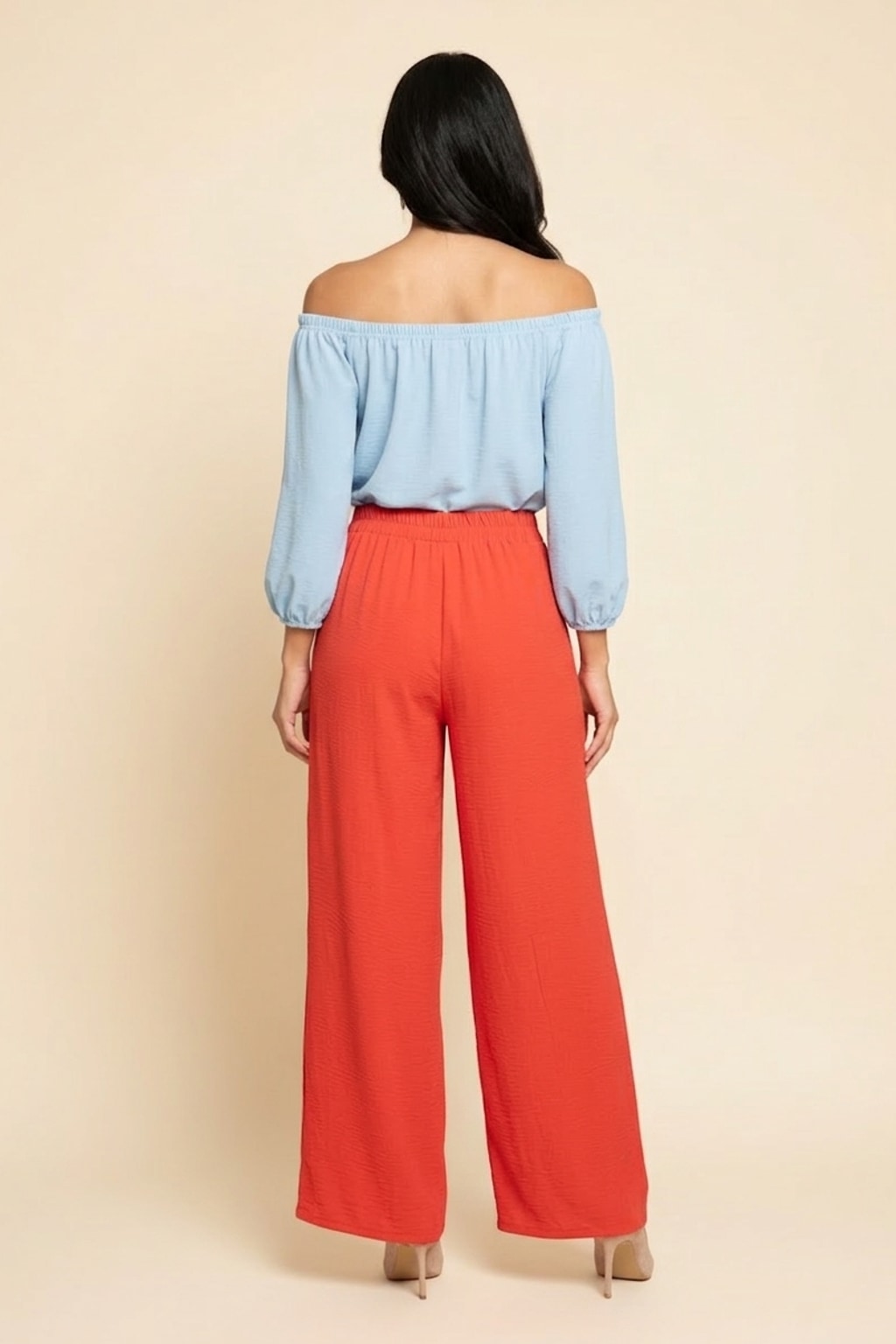 6122 Deep Coral Pleated Trousers with Side Pocket