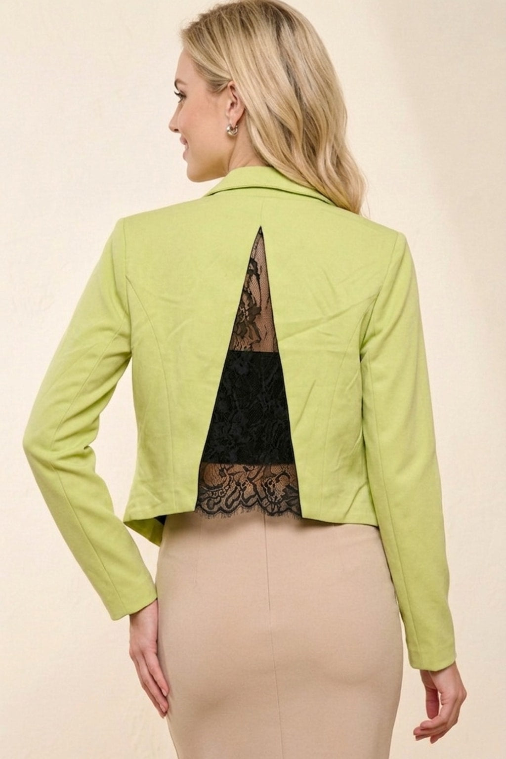 50162 Neon Green Blazer with Lace detail