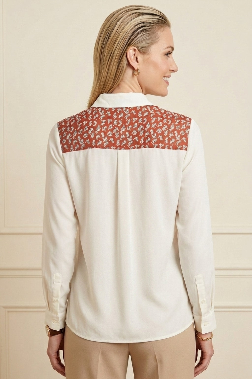 9098 Rust Red Floral & Stripe Blouse