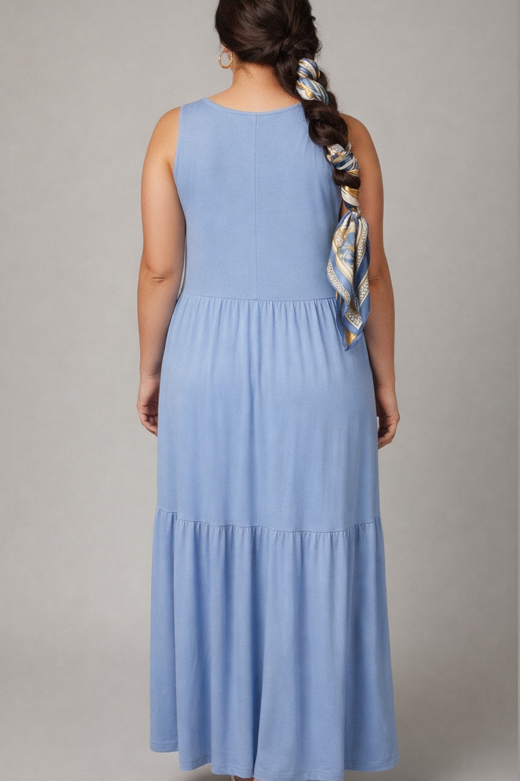 43050 Coastal Blue Tiered Maxi Dress Plus