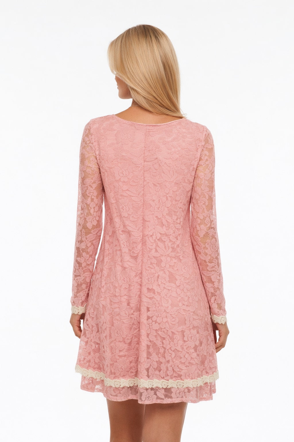 4239 Blush Rose Lace Dress with side pockets