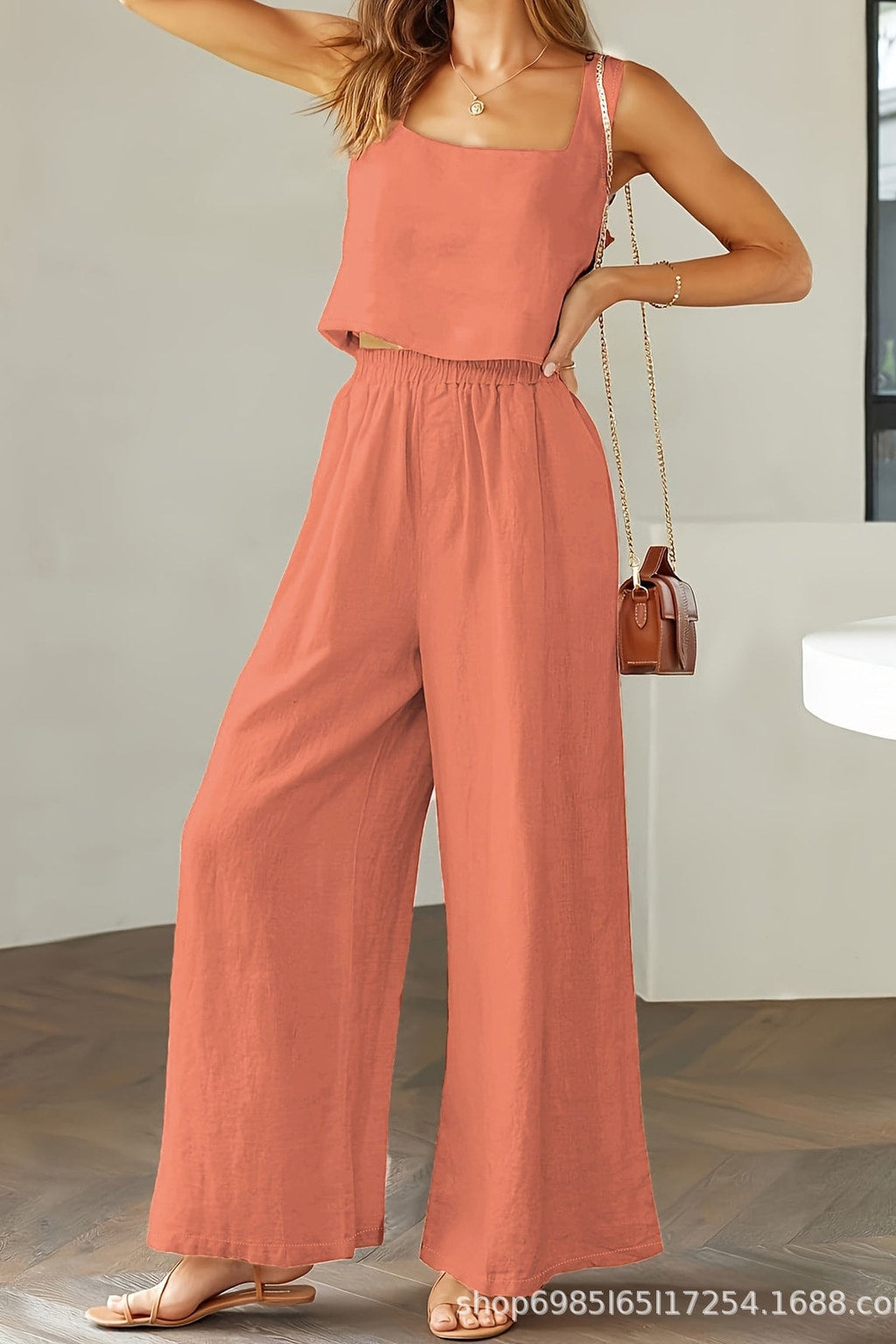 Style 2006 Orange  Square Neck 2PC Set