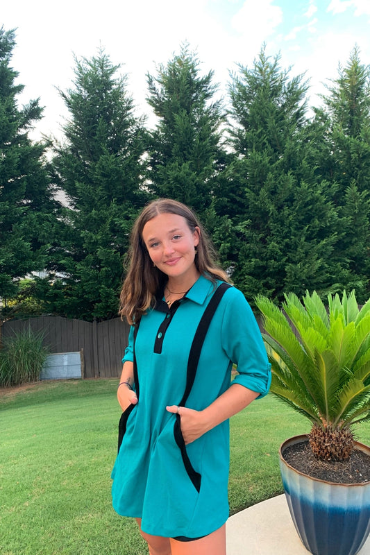 T-459 Turquoise W/ Black Accents Tunic