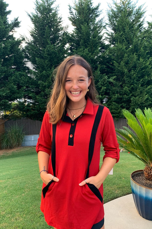 T-459 Red W/ Black Accents Tunic