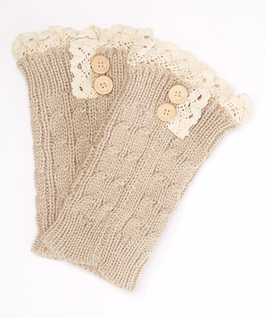 Oatmeal Lace Trimmed Leg Warmers