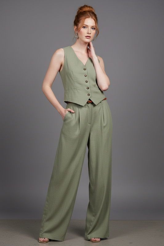 5160 Olive Vest and Pants two-piece set