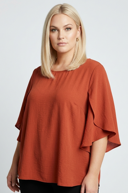 5514 Rust Glow Split Bell Sleeve Top Plus