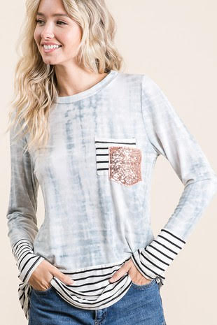 Blue Tie Dye & Sequin Top 2670