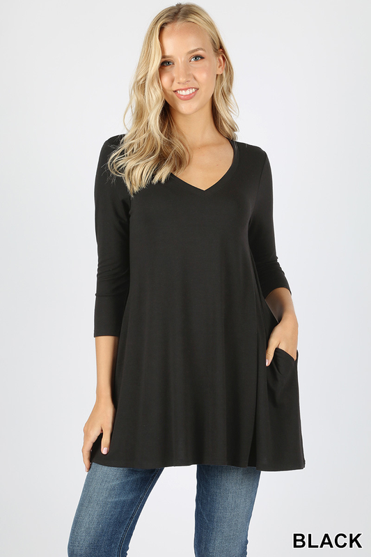 LT-1636 Black V-Neck Tunic