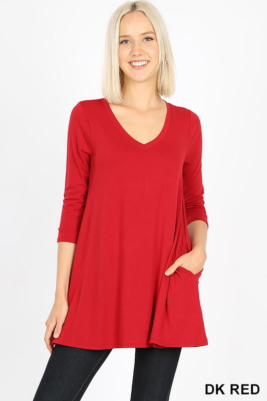 LT-1636 Red V-Neck Tunic