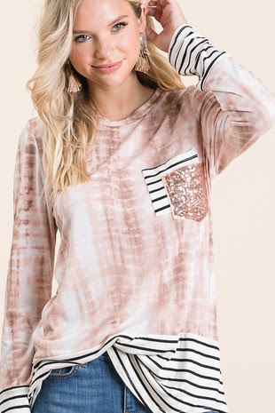 Pink Tie Dye & Sequin Top 2669