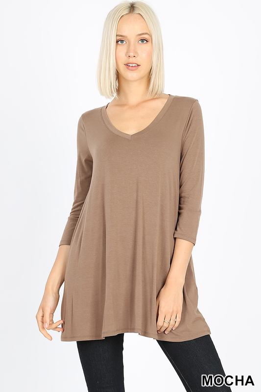 LT-1636 Mocha V-Neck Tunic