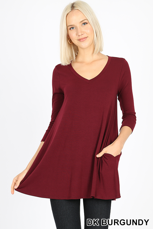 LT-1636 Maroon V-Neck Tunic