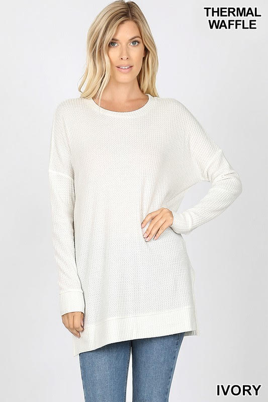 2429 Ivory Waffle Thermal Tunic