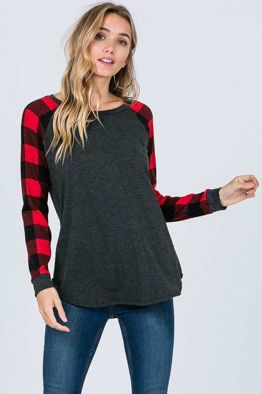 7241 Red black Buffalo Print Top