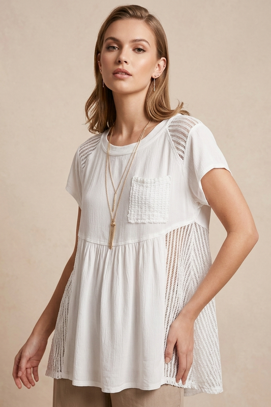 492 White Chic Mesh Flow Blouse