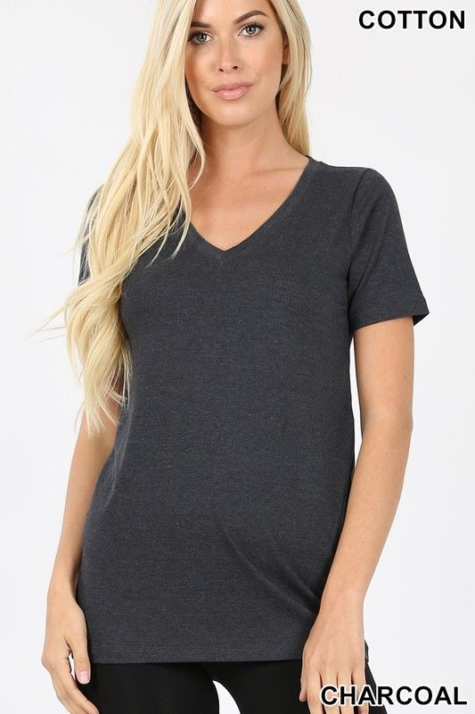 109 Cotton V-neck top charcoal